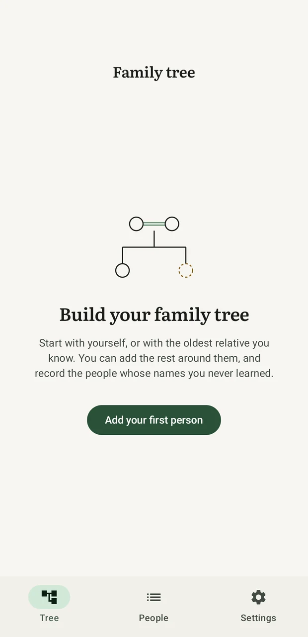 The empty state, inviting you to add your first person.